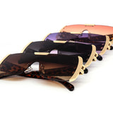 12 Pack: Semi-rimless Oversized Gold Accent Crosshatch Wholesale Sunglasses