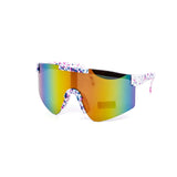 12 Pack: Kids Splatter Oversized Sports Shield Burnt Mirror Wholesale Sunglasses