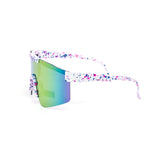 12 Pack: Kids Splatter Oversized Sports Shield Burnt Mirror Wholesale Sunglasses