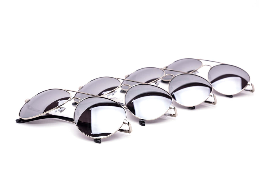 12 Pack: Classy All Silver Mirror Aviator Wholesale Sunglasses