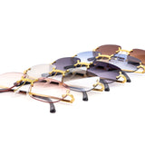 12 Pack: Sleek Color Gradient Rimless Reptile Round Wholesale Sunglasses