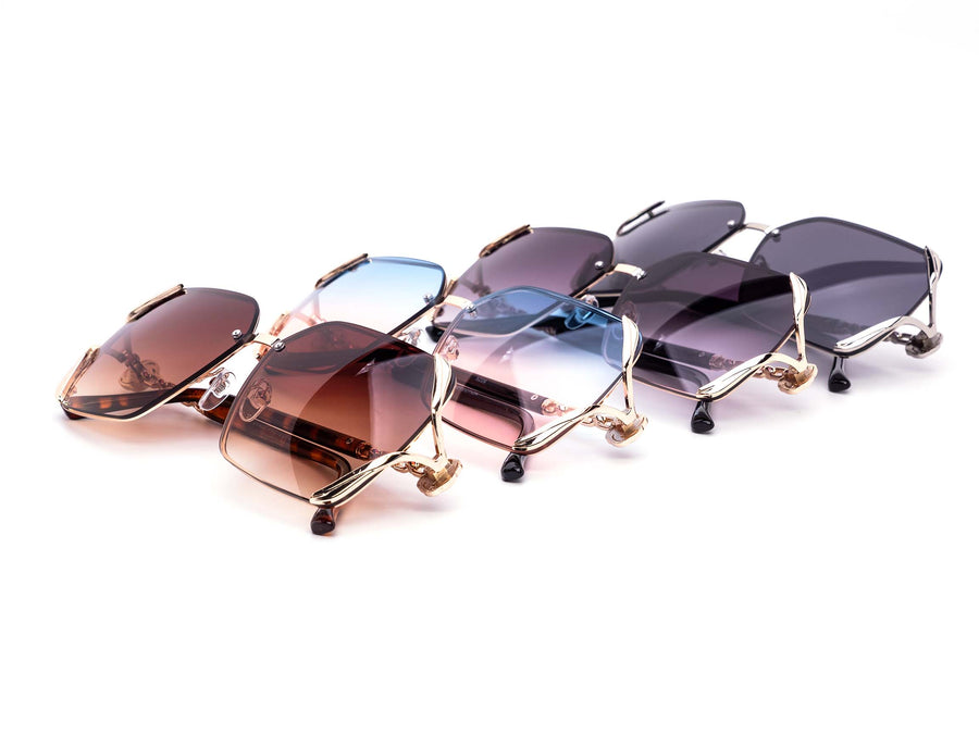 12 Pack: Leafy Oversized Rimless Hornet Gradient Wholesale Sunglasses