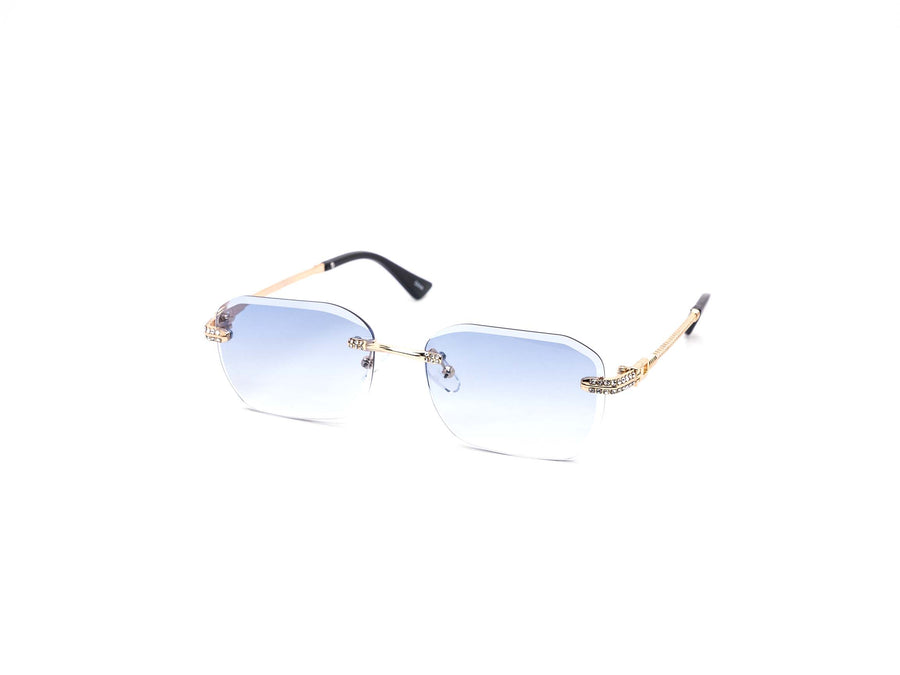 12 Pack: Rimless Miter-cut Rhinestone Metal Gradient Wholesale Sunglasses