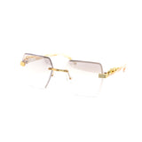 12 Pack: Rimless Hexagon Miter-cut Gradient Metal Feline Wholesale Sunglasses