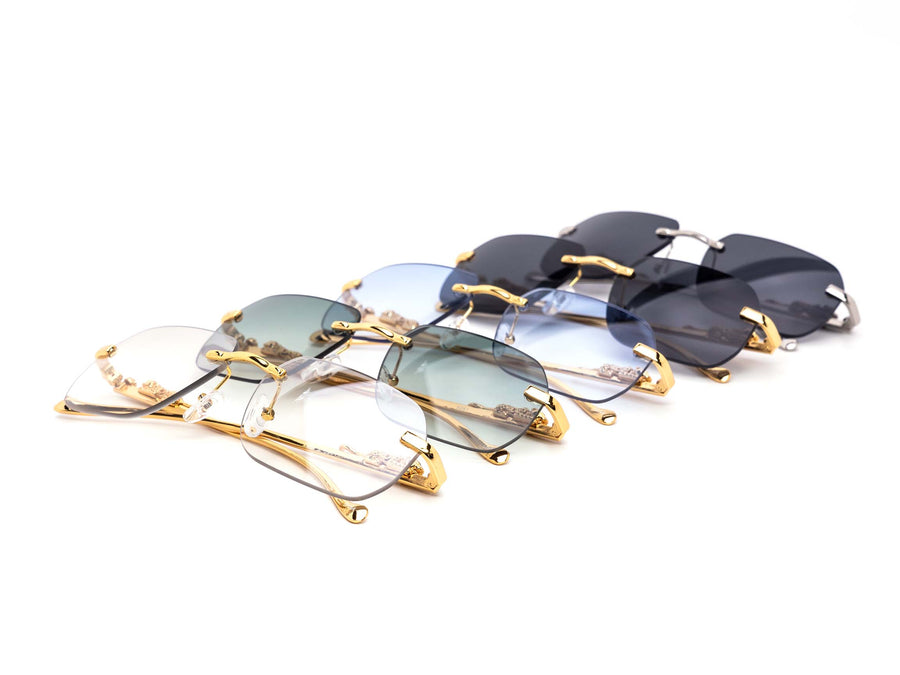 12 Pack: Super Sleek Rimless Gradient Metal Feline Wholesale Sunglasses
