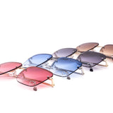 12 Pack: Oversized Rimless Rhinestone Heart Wholesale Sunglasses