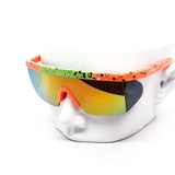 12 Pack: Kush Classy Splatter Sports Shield Burnt Mirror Wholesale Sunglasses