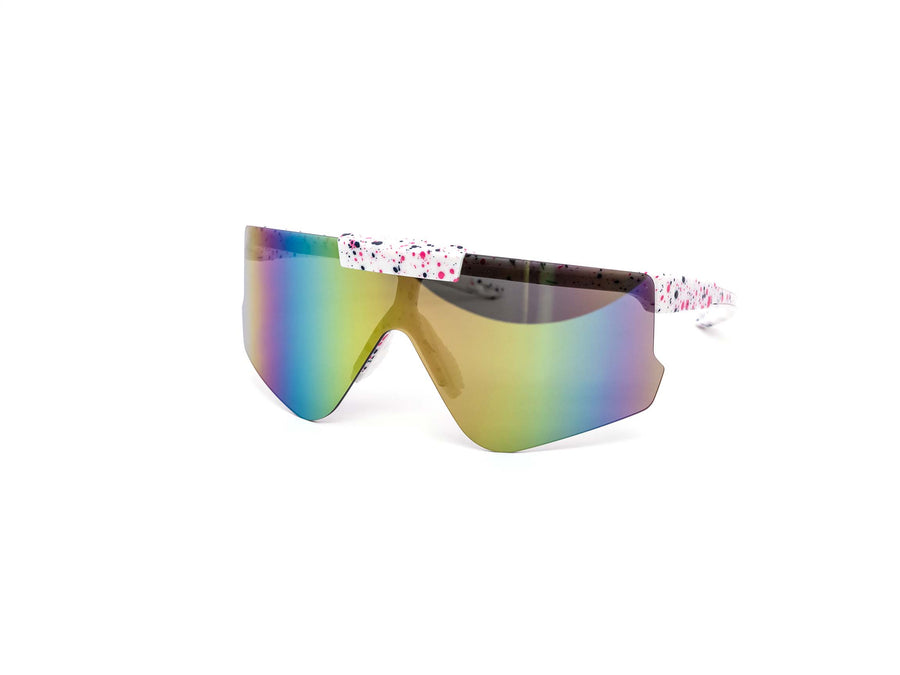 12 Pack: Flip-up Splatter Oversized Sports Burnt Mirror Wholesale Sunglasses