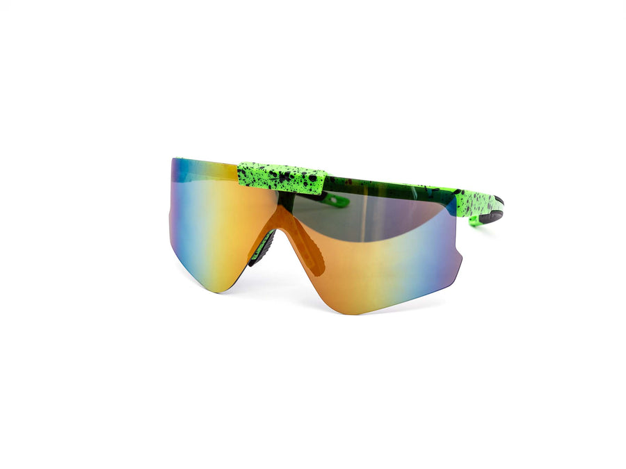 12 Pack: Flip-up Splatter Oversized Sports Burnt Mirror Wholesale Sunglasses