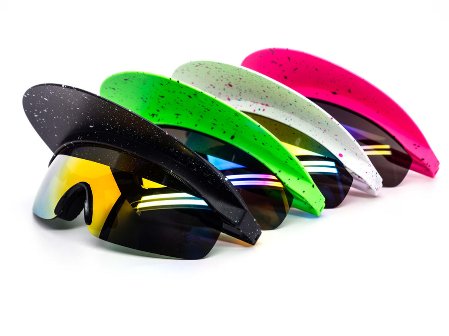 12 Pack: Sports Splatter Sports Hat Color Mirror Wholesale Sunglasses