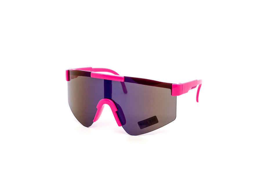 12 Pack: Kids Fluorescent Oversized Sports Shield Burnt Mirror Wholesale Sunglasses