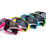 12 Pack: Kids Neon Fun Wraparound Shield Dark Lens Wholesale Sunglasses