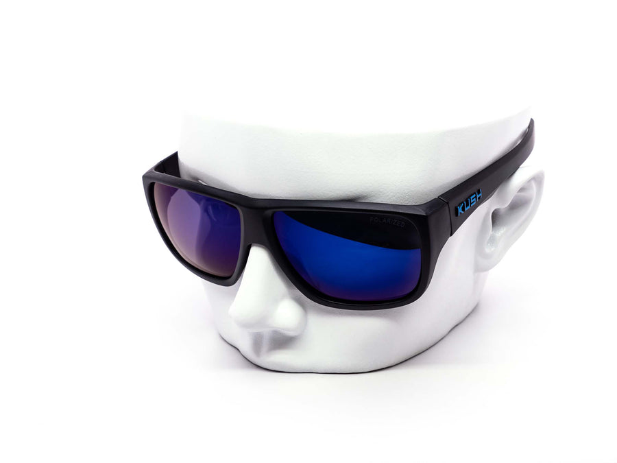 12 Pack: Polarized Matte Black Kush Thick Wrap Mirror Wholesale Sunglasses