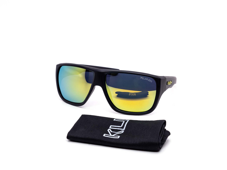 12 Pack: Polarized Matte Black Kush Thick Wrap Mirror Wholesale Sunglasses