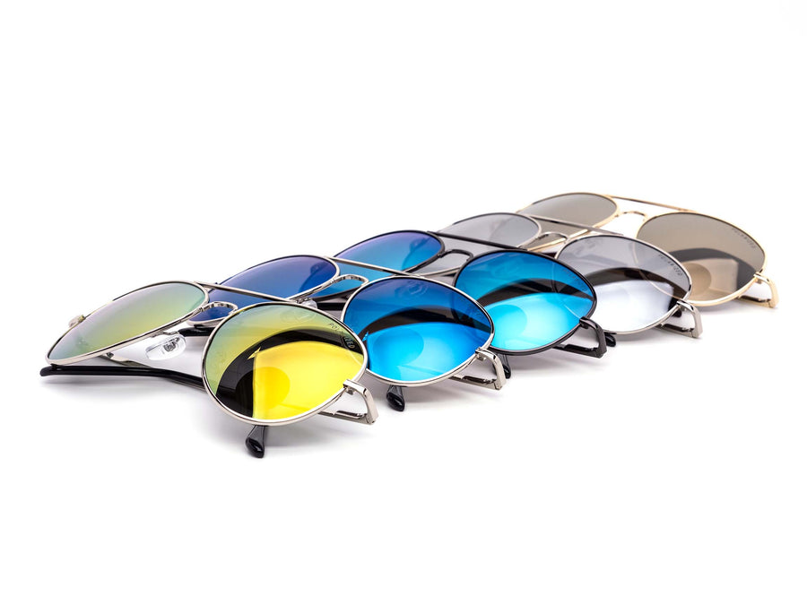12 Pack: Polarized Medium Aviator Assorted Mirror Wholesale Sunglasses