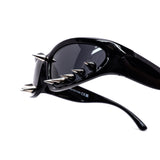12 Pack: All Black Spiked Wraparound Punk Wholesale Sunglasses