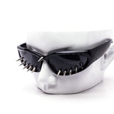 12 Pack: All Black Spiked Wraparound Punk Wholesale Sunglasses