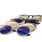 12 Pack: Unique Metal Circle Cateye Mirror Wholesale Sunglasses