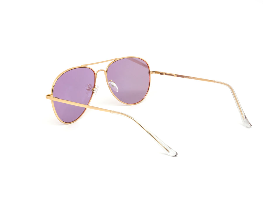 12 Pack: Pink Iridescent Mirror Gold Aviator Wholesale Sunglasses