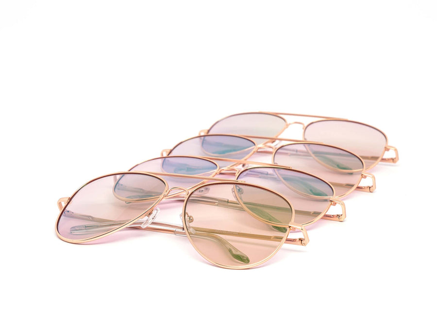 12 Pack: Oversized Transparent Pink Rose Gold Aviator Wholesale Sunglasses