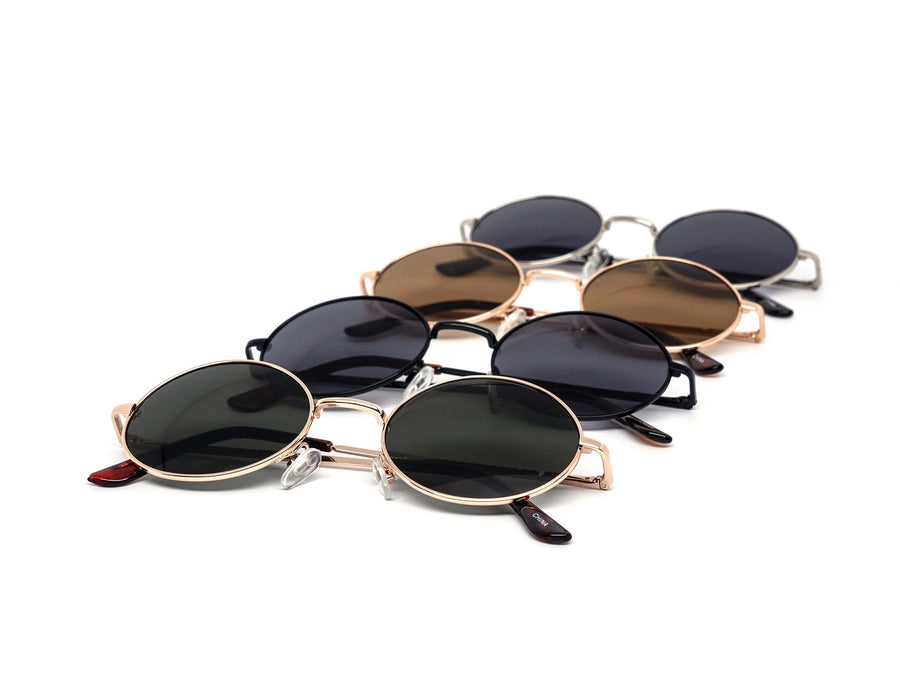 12 Pack: Sleek Oval Metal Dark Lens Wholesale Sunglasses