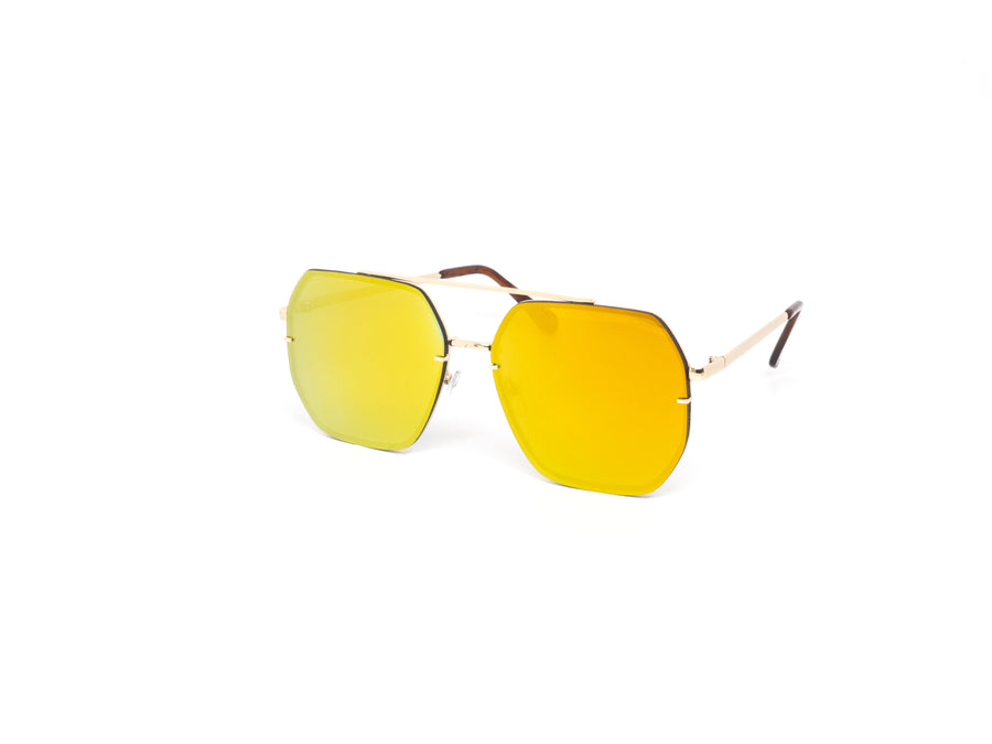 12 Pack: Oversized Rimless Heptagon Aviator Color Mirror Wholesale Sunglasses
