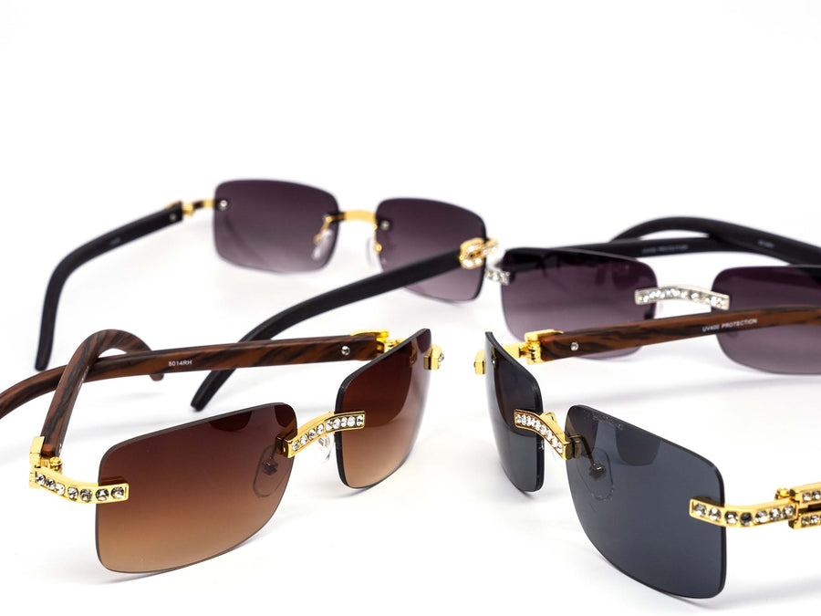12 Pack: Rimless Rectangular Rhinestone Wholesale Sunglasses