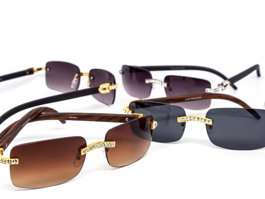 12 Pack: Rimless Rectangular Rhinestone Wholesale Sunglasses