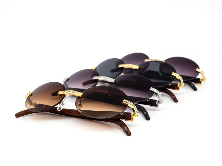 12 Pack: Rhinestone Oval Rimless Gradient Wholesale Eyeglasses