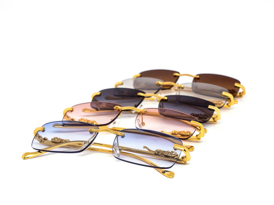 12 Pack: Chic Rimless Gradient Gold Feline Wholesale Sunglasses