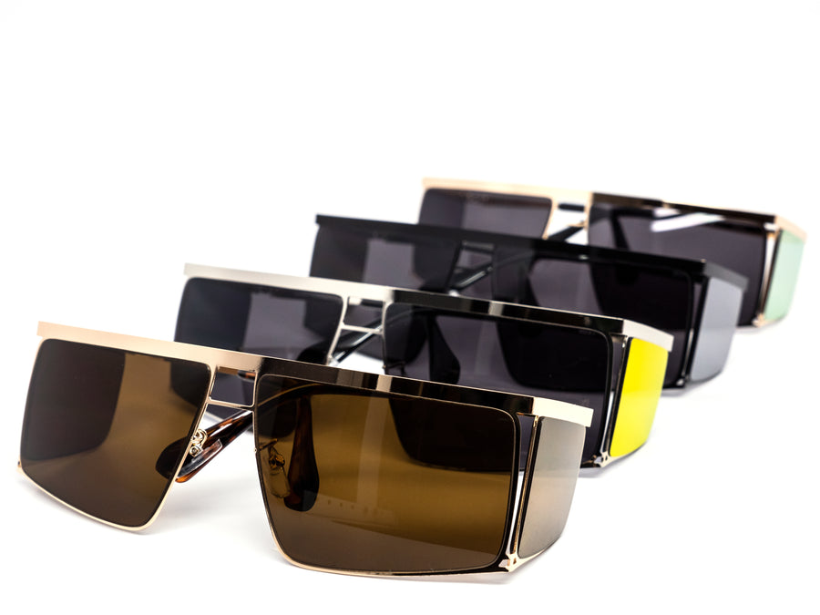 12 Pack: Oversized Metallic Blinker Square Wholesale Sunglasses