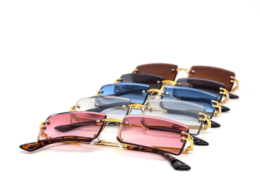 12 Pack: Rimless Miter Square Metal Gradient Wholesale Sunglasses