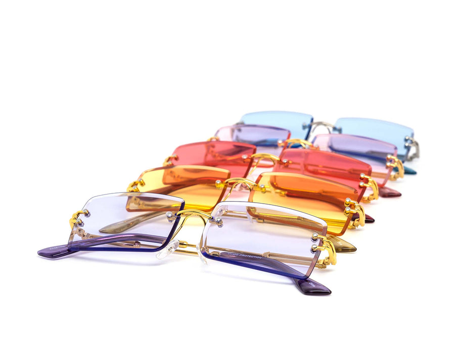 12 Pack: Rimless Petite Square Metal Color Wholesale Sunglasses