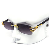 12 Pack: Rhinestone Infused Rimless Rectangular Wholesale Sunglasses