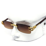 12 Pack: Rhinestone Infused Rimless Rectangular Wholesale Sunglasses