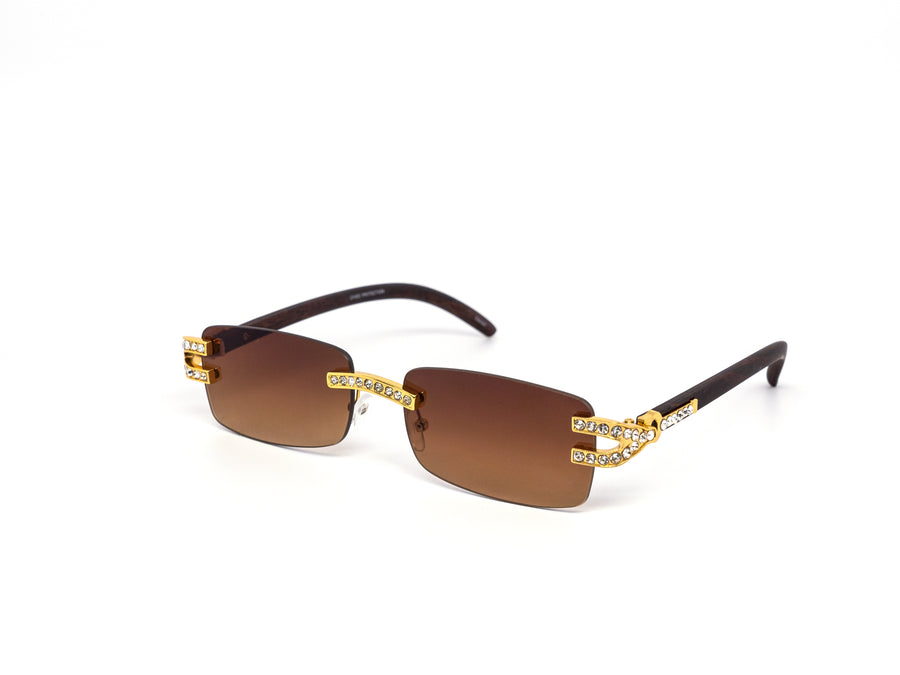 12 Pack: Rhinestone Infused Rimless Rectangular Wholesale Sunglasses