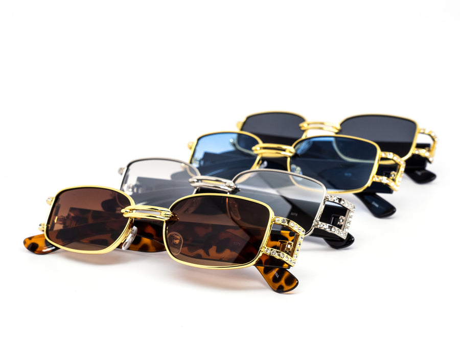 12 Pack: Thick Framed Rhinestone Accented Fashion Wholesale Sunglasses