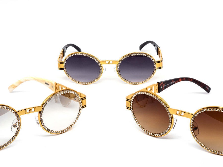 12 Pack: Beautiful rhinestone Oval Gold Wholesale Sunglasses