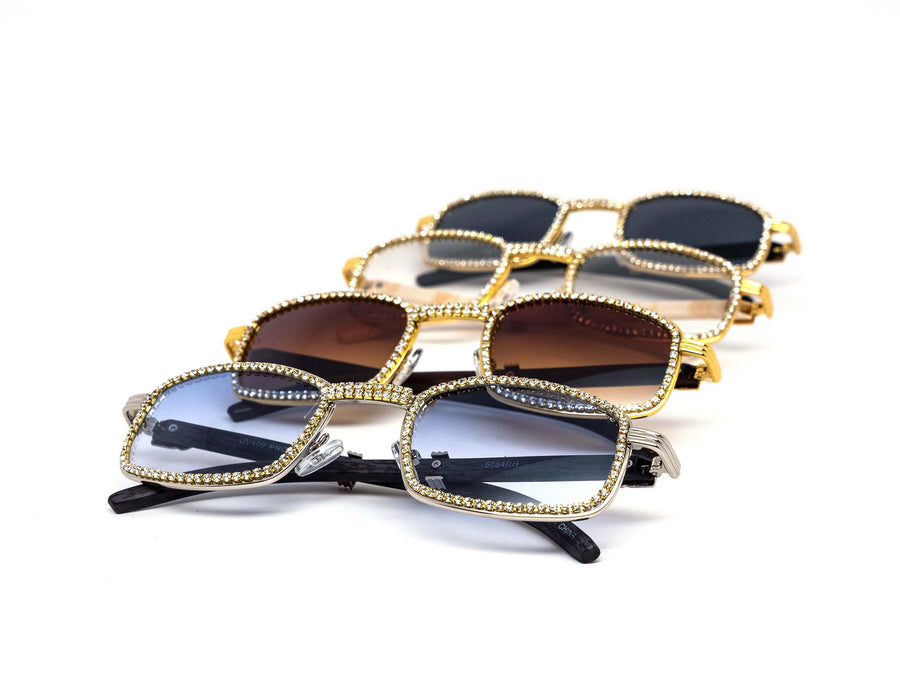12 Pack: Rectangular Rhinestone Infused Metal Wholesale Sunglasses