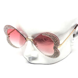 12 Pack: Rimless Rhinestone Butterfly Heart Wholesale Sunglasses