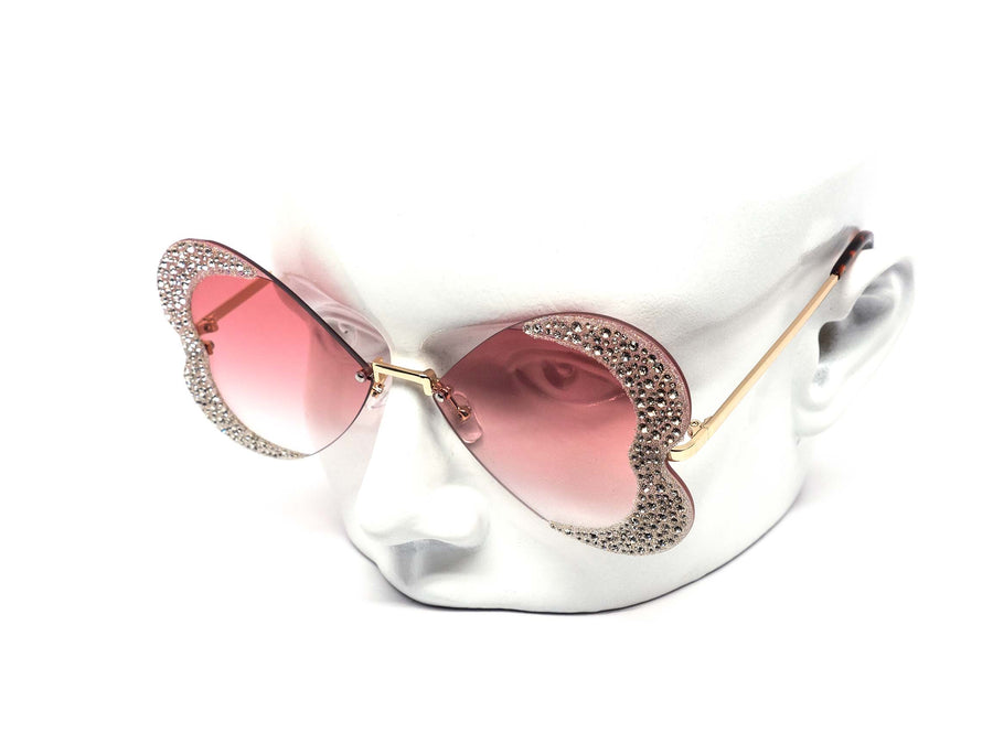12 Pack: Rimless Rhinestone Butterfly Heart Wholesale Sunglasses