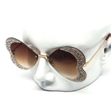 12 Pack: Rimless Rhinestone Butterfly Heart Wholesale Sunglasses