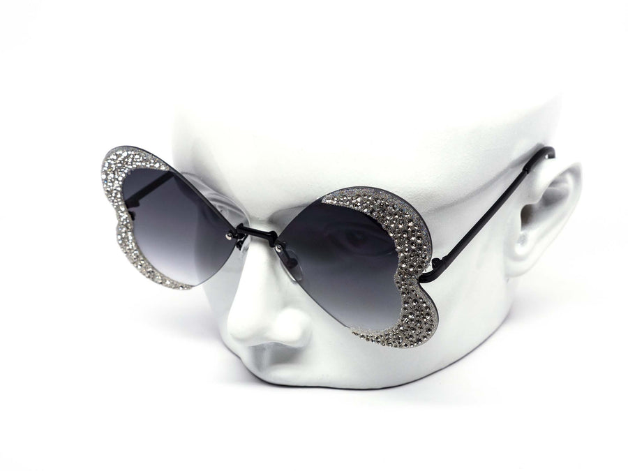 12 Pack: Rimless Rhinestone Butterfly Heart Wholesale Sunglasses