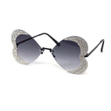 12 Pack: Rimless Rhinestone Butterfly Heart Wholesale Sunglasses