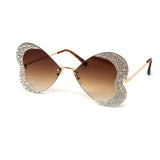 12 Pack: Rimless Rhinestone Butterfly Heart Wholesale Sunglasses