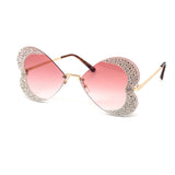 12 Pack: Rimless Rhinestone Butterfly Heart Wholesale Sunglasses