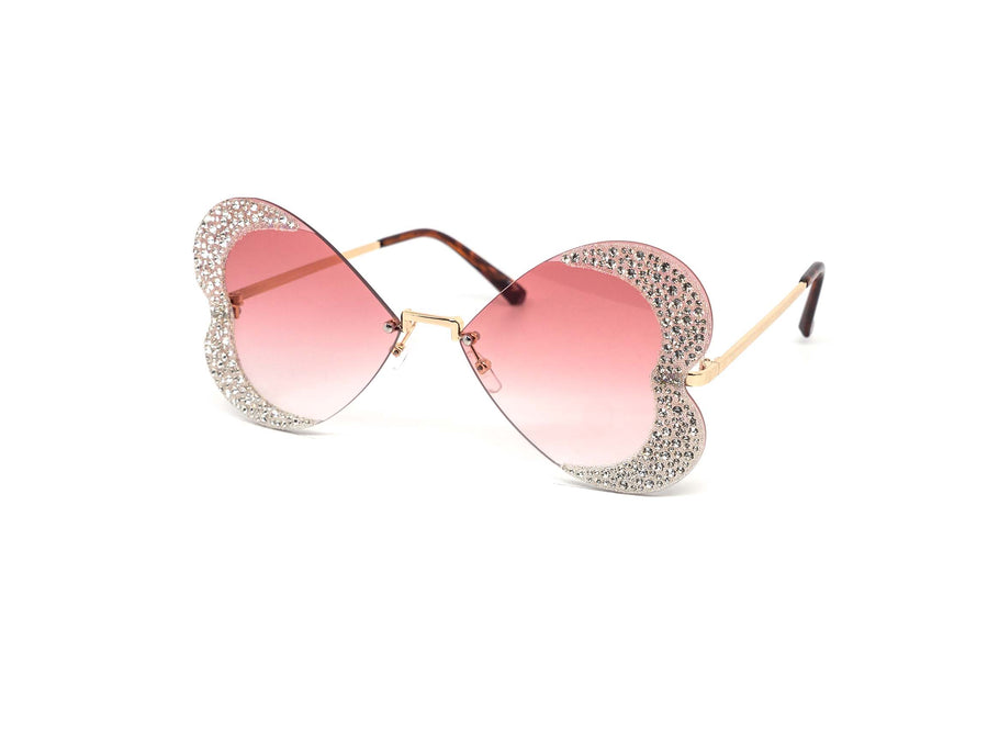 12 Pack: Rimless Rhinestone Butterfly Heart Wholesale Sunglasses