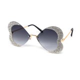 12 Pack: Rimless Rhinestone Butterfly Heart Wholesale Sunglasses