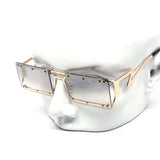 12 Pack: Rimless Wire Skeleton Studded Square Wholesale Sunglasses