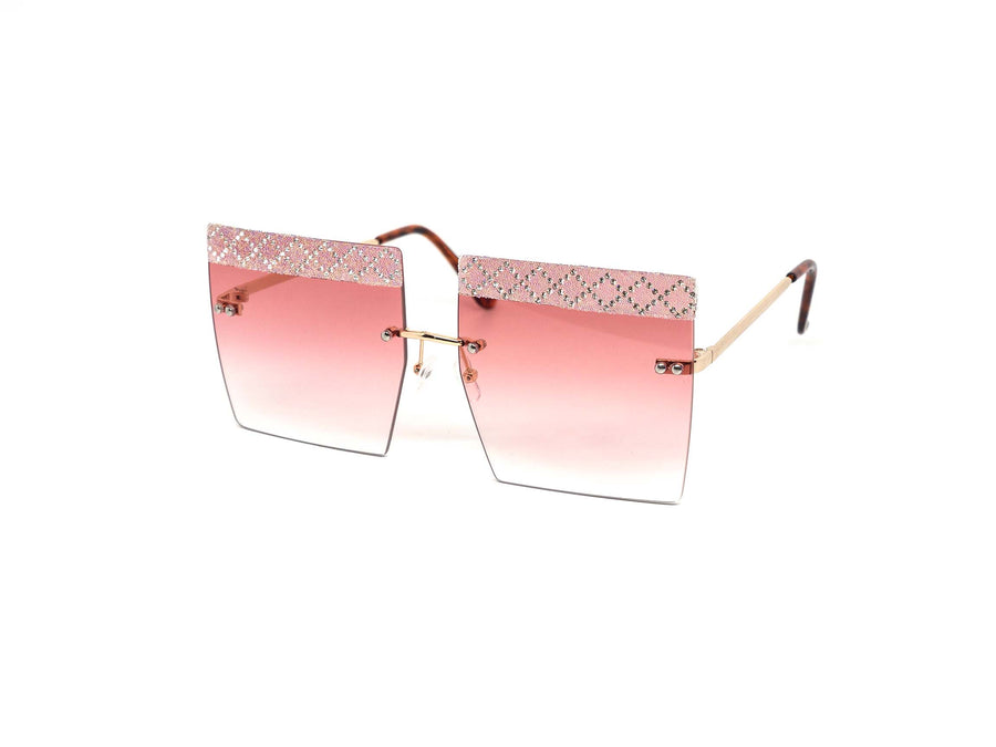12 Pack: Rimless Laced Rhinestone Square Wholesale Sunglasses